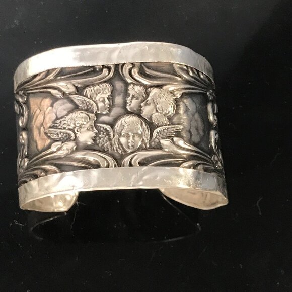 Cherub Spoon Ring Sterling Silver 925 Cuff Bracelet Reynolds Angel Embossed - Picture 4 of 7